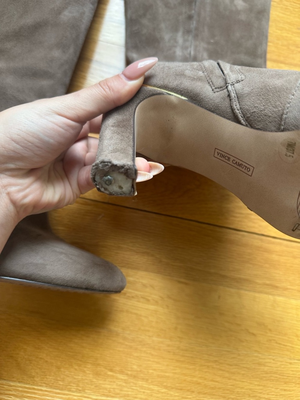 Vince Camuto Women’s Taupe Suede Knee Boots with Heel - Picture 3 of 8